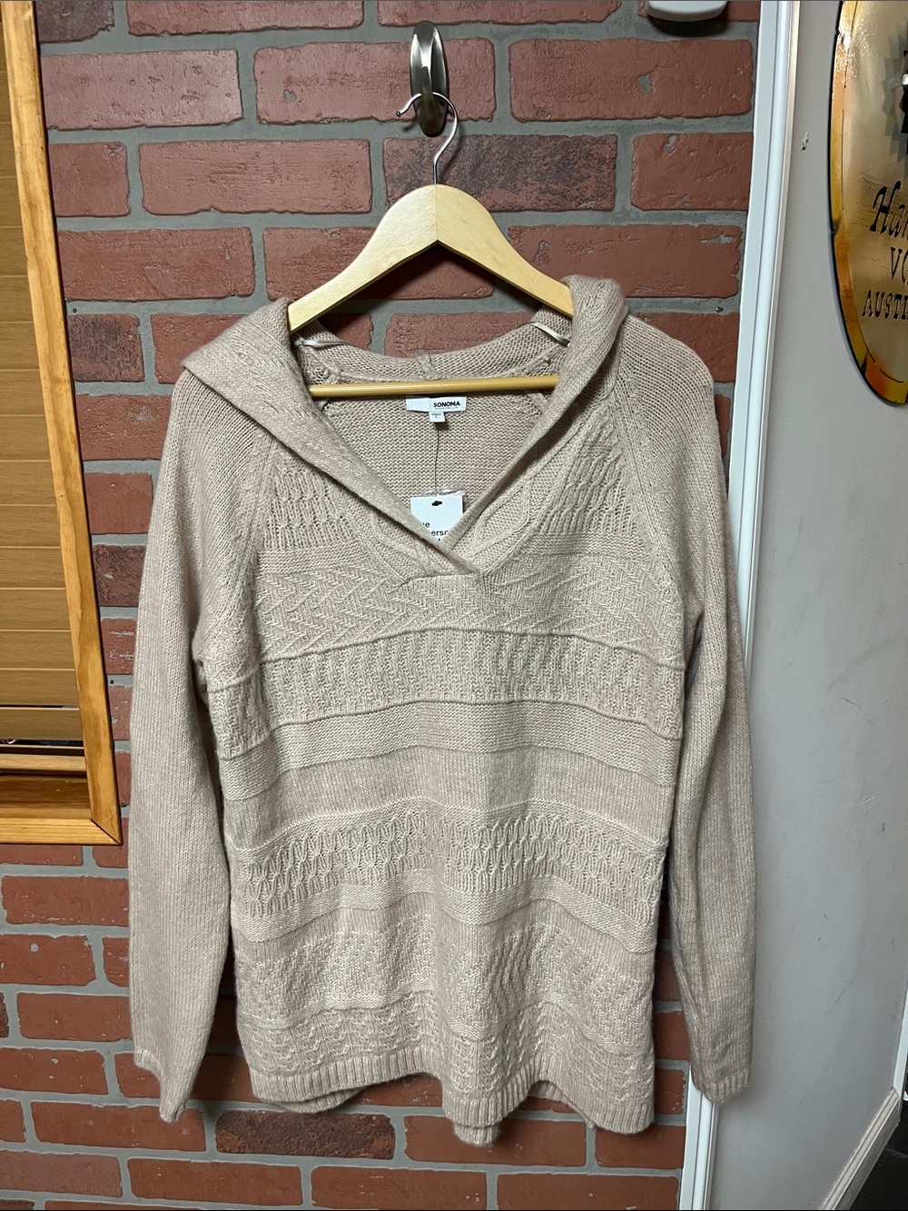 Sonoma Taupe Knit Cowl Hood Sweater